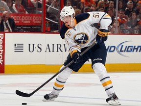 Buffalo Sabres defenceman Tyler Myers will have a phone hearing for his hit to the head of New Jersey Devils forward Dainius Zubrus. (Elsa/Getty Images/AFP)