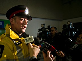 Const. Robert Davis with the Edmonton Police Service Impaired Counter Measure Unit speaks about the CheckStop results for 2013 Monday at EPS headquarters. (CODIE MCLACHLAN/EDMONTON SUN)