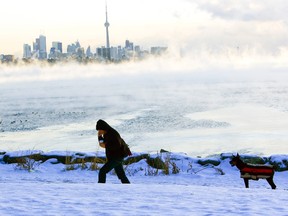 Steam rises from the warmer-than-air waters of Lake Ontario from Humber Bay Park in Toronto Tuesday, January 7, 2014. (Dave Thomas/Toronto Sun)