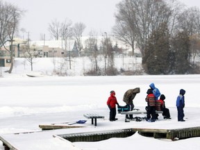 A small party of Tillsonburg kids took advantage of a ‘cold weather’ day off school Tuesday, braving chilly temperatures and a breeze which could safely be described as ‘brisk’, for what one assumes was a comparatively brief skating session on Lake Lisgar. Jeff Tribe/Tillsonburg News