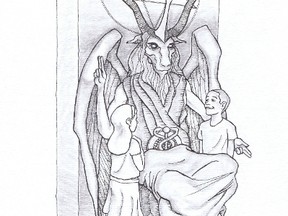 A sketch of the seven-foot statue the Satanic Temple wants to have erected at the Oklahoma state capitol. (Handout)