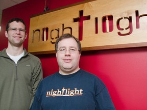 Adam Bloemendal (left), the executive director of the Kingston chapter of nightlight, with nightlight founder Ben Platz. 
Julia McKay / The Whig-Standard