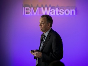 Michael Rhodin, the new head of IBM Watson Group, speaks during an IBM Watson event in lower Manhattan, New York Jan. 9, 2014.