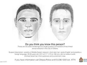 Two renderings of a man police are seeking after a string of Ottawa sex attacks on women.