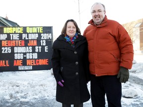 Hospice Quinte interim director Helen Dowdall and Wayne Carruthers, community relations and fundraising officer, promote Hospice Quinte's annual fundraising and awareness event Dump The Plump, which begins Jan. 13