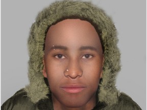 A computer-generated sketch of a man wanted for a purse snatching in a Pickering parking lot in December 2013. (Courtesy Durham Regional Police)