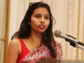 India's Deputy Consul General in New York, Devyani Khobragade, attends a Rutgers University event at India's Consulate General in New York in this June 19, 2013 file photo. (REUTERS/Mohammed Jaffer/SnapsIndia/Files)