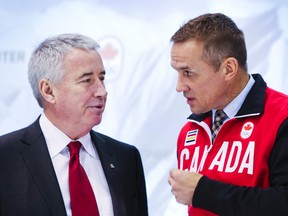 Bob Nicholson -  Hockey Canada,  president and CEO,  (left) and Steve Yzerman - Team Canada executive director, during the Canada Olympic men's hockey roster announcement at the  MasterCard Centre For Hockey Excellence in Toronto, Ont. on Tuesday January 7, 2014. Ernest Doroszuk/Toronto Sun/QMI Agency