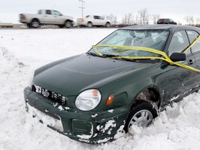 Icy Alberta roads got the best of this car earlier this winter. - QMI Agency