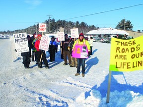Protestors gathered in Vermilion Bay on Saturday, Dec 7, to draw attention to the poor winter highway maintenance in Northwestern Ontario.