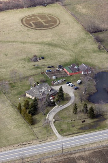 A giant swastika is cut into the field behind the Weiche estate in this 2006 photo. Long visible to people flying over London, Ont., the swastika caused a fuss on the Internet after it became visible on Google Earth. (QMI Agency files)