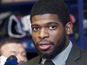 P.K. Subban talks to a scrum of reporters. (PHILIPPE-OLIVIER CONTAN/QMI Agency)