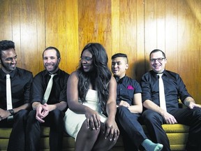 Ajay Massey, left, Will Nyssen, Alex Kane, Dan Tran and Jimi James are the members of London funk/Motown/soul and all-originals band Marcellus Wallace. (CORY DOWNING, Special to QMI Agency)