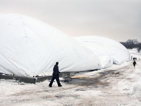The sports dome at CFB Kingston was re-inflated on Friday. It collapsed during an ice storm on Dec. 21 and 22. 
IAN MACALPINE/KINGSTON WHIG-STANDARD/QMI AGENCY