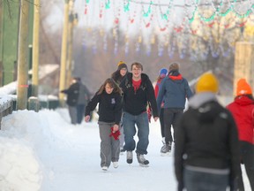 The Rivertrail opened in Winnipeg today, the trail extends from The Forks, and includes large cleared ice surfaces at The Forks.   Friday, January 10, 2014.