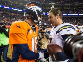 Denver Broncos QB Peyton Manning (left) and San Diego Chargers QB Philip Rivers. (AFP)
