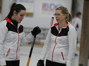 Team Lilly of North Bay Granite Curling Club, skipped by Kendra Lilly, competes at the fourth draw of the 2014 Ontario Scotties Tournament of Hearts at Soo Curlers Association in Sault Ste. Marie, Ont., on Wednesday, Jan. 8, 2014. (BRIAN KELLY/THE SAULT STAR/QMI AGENCY)