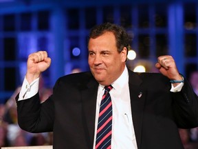 Republican New Jersey Governor Chris Christie gestures as he takes the stage at his election night party in Asbury Park, New Jersey in this November 5, 2013, file photo.  REUTERS/Mike Segar