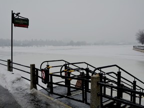 The Rideau Canal was deserted on Saturday, Jan. 11, 2014 after being temporarily closed by the NCC due to warm temperatures and freezing rain. Above normal temperatures are excepted to remain in the first part of the week.
Chris Hofley/Ottawa Sun/QMI AGENCY