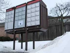 Some Bright's Grove mailboxes, like this one on Brookside Crescent near Stoney Creek Drive, were snowed in recently and not cleared by a Canada Post contractor. That's raised the ire of at least one Bright's Grove resident, as mail was stalled for much of last week. TYLER KULA/ THE OBSERVER/ QMI AGENCY