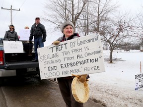 QUINTE WEST, (01/12/2014) Susan Sirois of Trenton shows her support for Frank Meyers during an expropriation protest Jan. 12, 2014 at the Meyers property in Quinte West. 
EMILY MOUNTNEY/THE INTELLIGENCER/QMI AGENCY