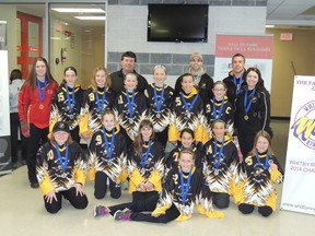 Members of the Mitchell U12PP ringette team brought home the gold medal in the Whitby tournament this past weekend. SUBMITTED PHOTO