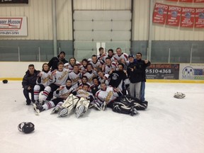 The Oakridge boys varsity hockey team earlier this year after winning their tournament in Palmerston.