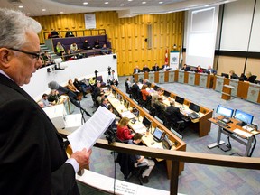 Donald Bryant speaks on behalf of St. Joseph?s Hospice at the 2014 London budget public participation at London city hall Monday. (Mike Hensen / The London Free Press)