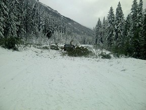 An avalanche closed off parts of Highway 16 on Monday. Photo Supplied