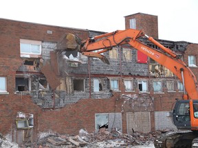 Demolition started at the Kingsway Hotel on Monday. The total cost of demolition is about $118,500. It will take about three weeks to demolish the building and to remove salvage materials. Environmental cleanup is expected to begin in the spring. JOHN LAPPA/THE SUDBURY STAR/QMI AGENCY