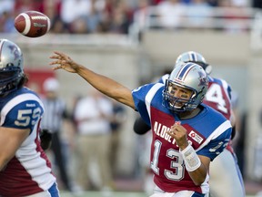 Anthony Calvillo in the first half of the game between the Montreal Alouettes and the Edmonton Eskimos July 25, 2013. (PIERRE-PAUL POULIN/LE JOURNAL DE MONTRÉAL/QMI AGENCY)