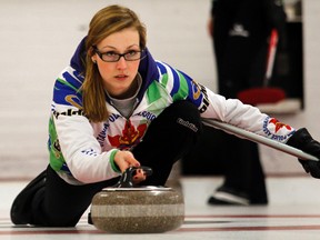 Alison Kreviazuk plays second on the Rachel Homan Team Canada rink.