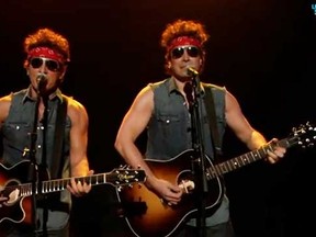 Bruce Springsteen and Jimmy Fallon perform a parody of 'Born to Run' on NBC’s Late Night With Jimmy Fallon.