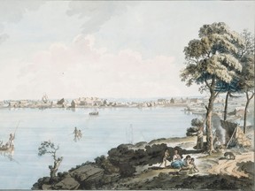 A View of Cataraqui on the Entrance of Lake Ontario in Canada, taken from Capt. Brant’s House, July 16, 1784, Lt. James Peachey (act. 1774-1797).
Library and Archives of Canada.