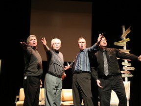 Local celebrities, Peter Williams, John Walton, John Kennedy and Jim Szilva rehearse a scene from Celebrities and Friends and the Battle of Wits which runs January 17 and 18 at STC. Gino Donato/The Sudbury Star