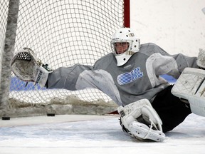 Liam Herbst practises with the 67's on Thursday. He had surgery on his right hip and knee last February, and another set of surgeries on his left hip and knee in April.