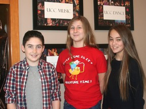 The Kingdom Assignment team from Our Lady of Fatima elementary school in Chatham raised $1,435 for the United Way of Chatham-Kent. From left are Quinn Colfer, Sorcha Rountree, and Ally Cavacas, who are all in Grade 8. So far, this year's efforts have raised $7,300 across Chatham-Kent, with more to come.