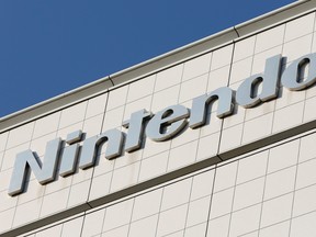 The logo of Nintendo Co is pictured outside the company headquarters building in Kyoto, western Japan in this Jan. 7, 2013 file photograph. REUTERS/Yuriko Nakao/Files