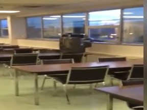 TTC employee shows an empty break room, and laments at his lack of a retirement party. (screengrab from YouTube)