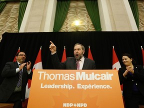 New Democratic Party leader Thomas Mulcair delivers a speech during a caucus meeting on Parliament Hill in Ottawa January 17, 2014. REUTERS/Chris Wattie