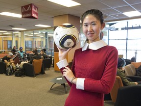 Fanshawe College business accounting students like Anne Hao Zhang are taking over administration and business operations of Southend Recreational Soccer Club to gain real-world experience. (CRAIG GLOVER, The London Free Press)