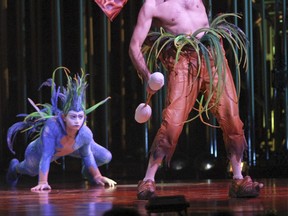 One of the forest dwellers checks out some new sounds. Cirque du Soleil presents Varekai opened at the Rogers K-Rock Centre on Friday, Jan. 17. The show, which includes over 50 performers from 18 different countries, will be in Kingston until Jan. 20.
JULIA MCKAY/KINGSTON WHIG-STANDARD/QMI AGENCY