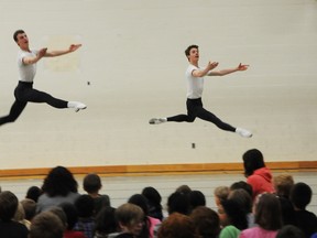 Dancers from the School of Alberta Ballet show off some height for students during a tour in June.
File photo | QMI Agency