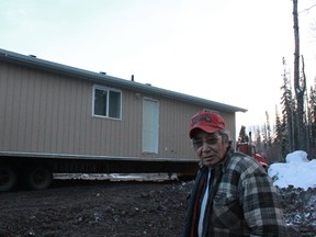 Alexis Nakota Sioux elder, George Letendre received the first house to be installed on the Whitecourt site of the the First Nations community on Thursday, Jan 16. He will live there with his wife and two sons. They have been living for about a decade in a modified trailer home with a wood stove, gas generator and hauled-in water. 
Celia Ste Croix | Whitecourt Star