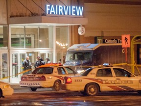 Shots were fired at Fairview Mall Monday evening during the robbery of an armoured car shortly around 10:30 p.m. (VICTOR BIRO/Special to the Toronto Sun)