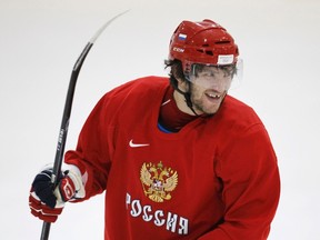Alex Ovechkin of Russia takes part in his team's hockey practice at the Vancouver Olympics, February 20, 2010. (REUTERS/Shaun Best)