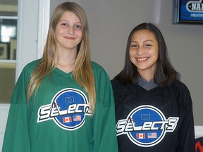 A pair of Wallaceburg hockey players will be playing elite hockey, as both Emma Gorski, left, and Kaitlyn Isaac were picked for the West Coast Selects U14 team that is taking part in a tournament in Sweden and Finland later this year.