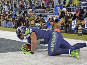 Marshawn Lynch has been a beast for Seattle, but the Denver run defence has been stout all season. (USA TODAY SPORTS)