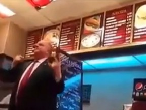 Rob Ford is seen in a screengrab from a video posted to YouTube Tuesday, Jan. 21, 2013, of the mayor at Steak Queen restaurant. Ford admitted he'd been drinking.