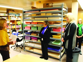 St. Louis School principal Trudy Cedarwall, left, shows off the schools newly renovated supply room to the trustees of the Kenora Catholic School Board on Tuesday, Jan 21.